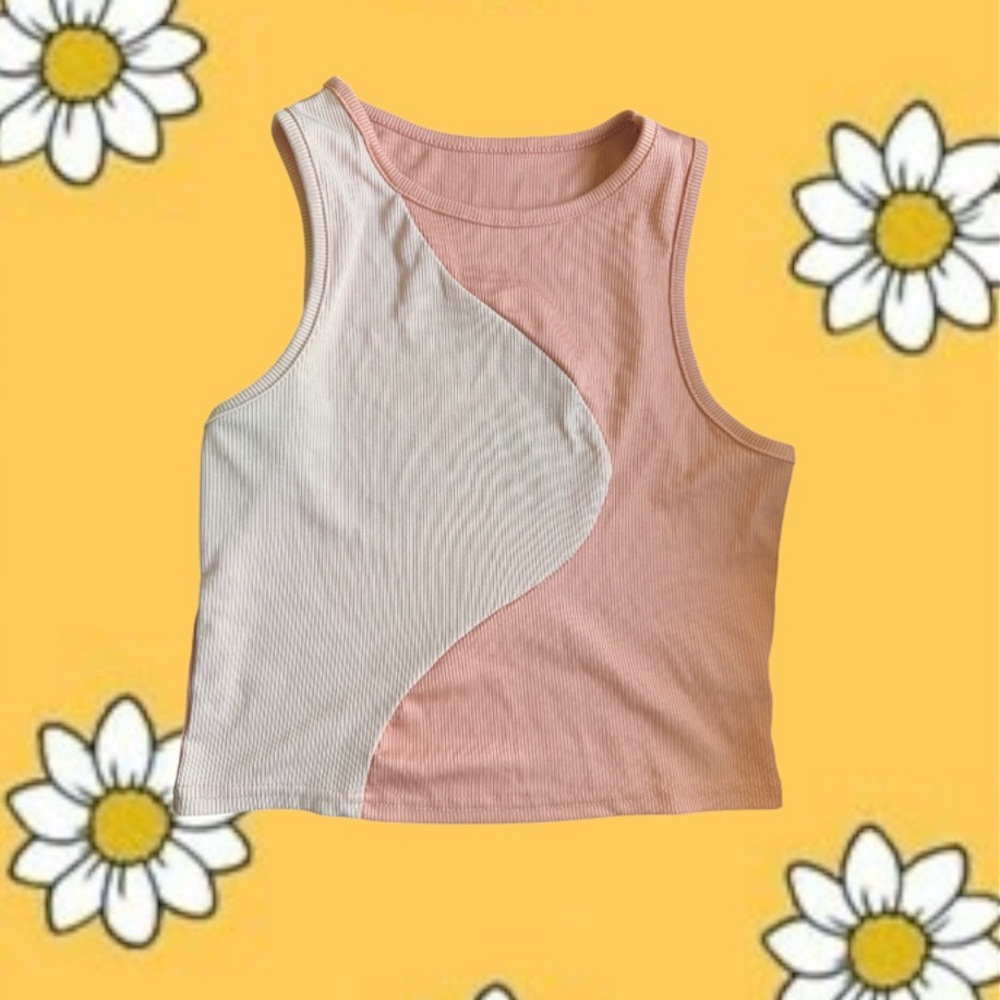 Pink colorblock Sleeveless Crop tank Top